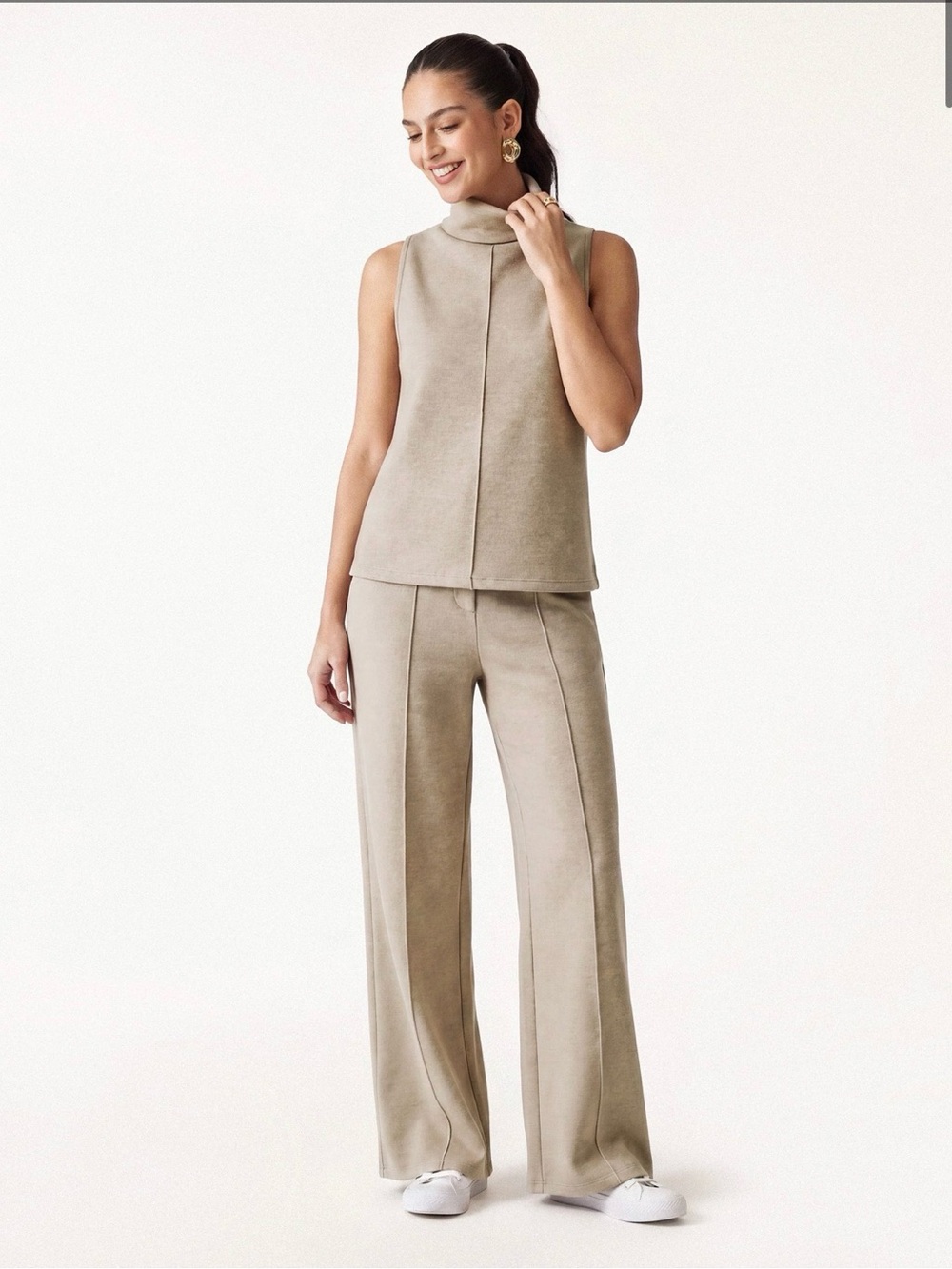 OGL FuzzLuxe 2Pcs Set Petite High Waisted Straight Leg Pant & Split Hemtop Small